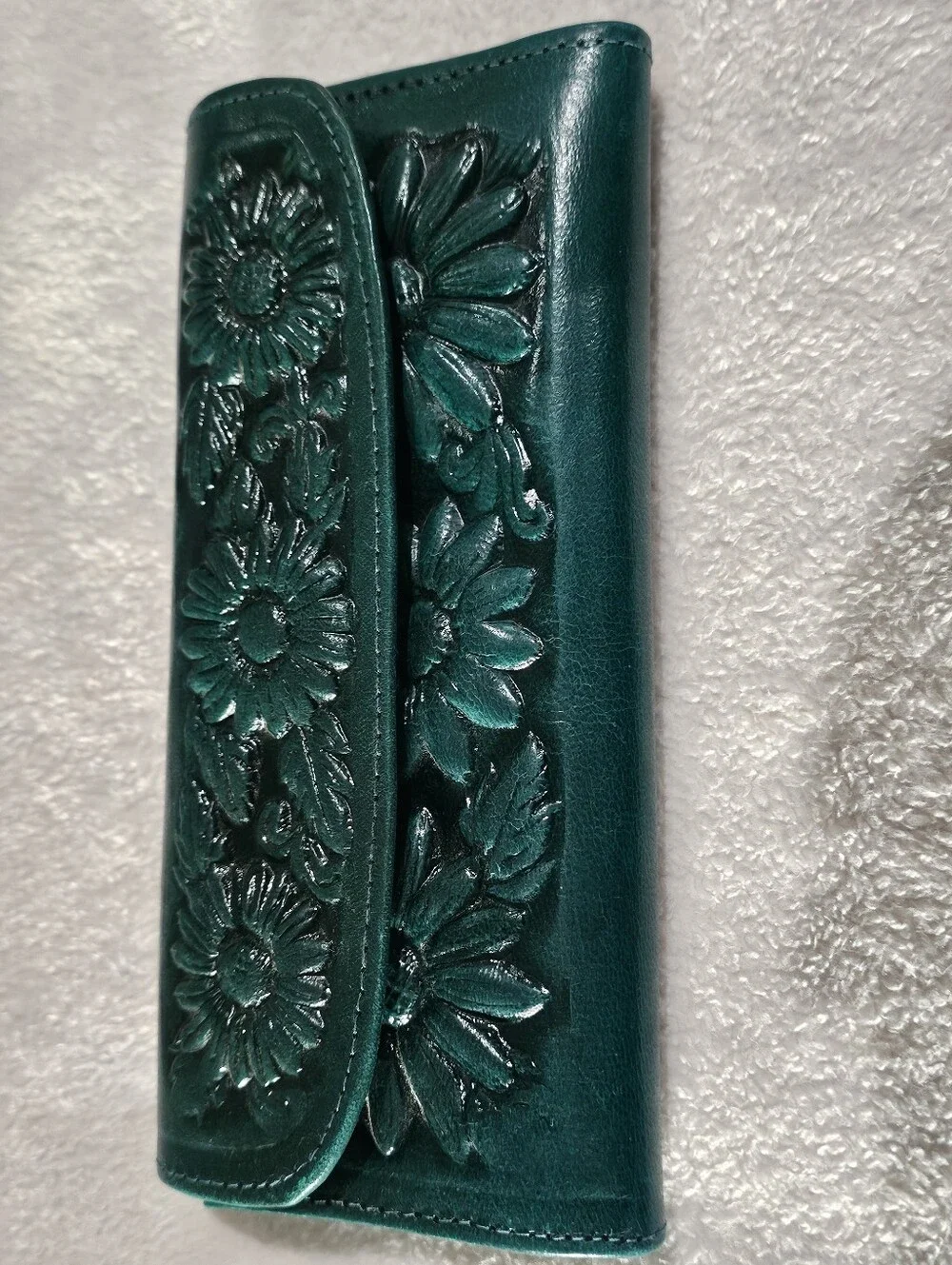 Tooled Floral Leather Wallet - Deep Teal Women's Clutch